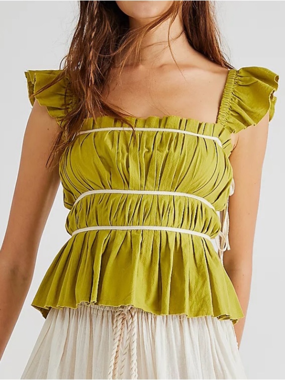 Free People Olive Ruffle-Strap Smocked Peplum Top